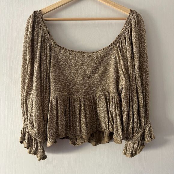 Free People Womens Brittnee Print Smocked Back Peplum Top Floral Size Large - Picture 7 of 9